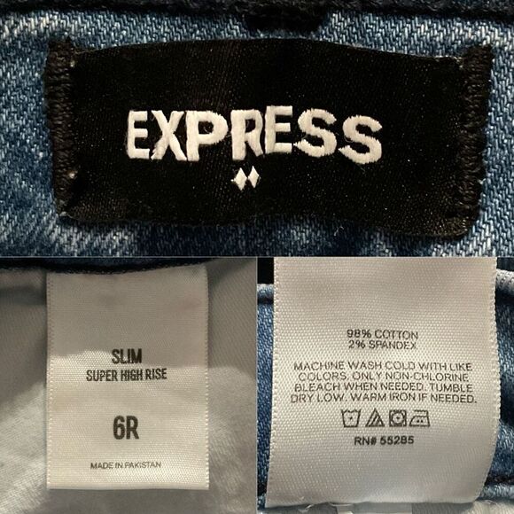 Express Blue Button Fly Slim Super High Rise Jeans 6 Regular 6R - Picture 5 of 6